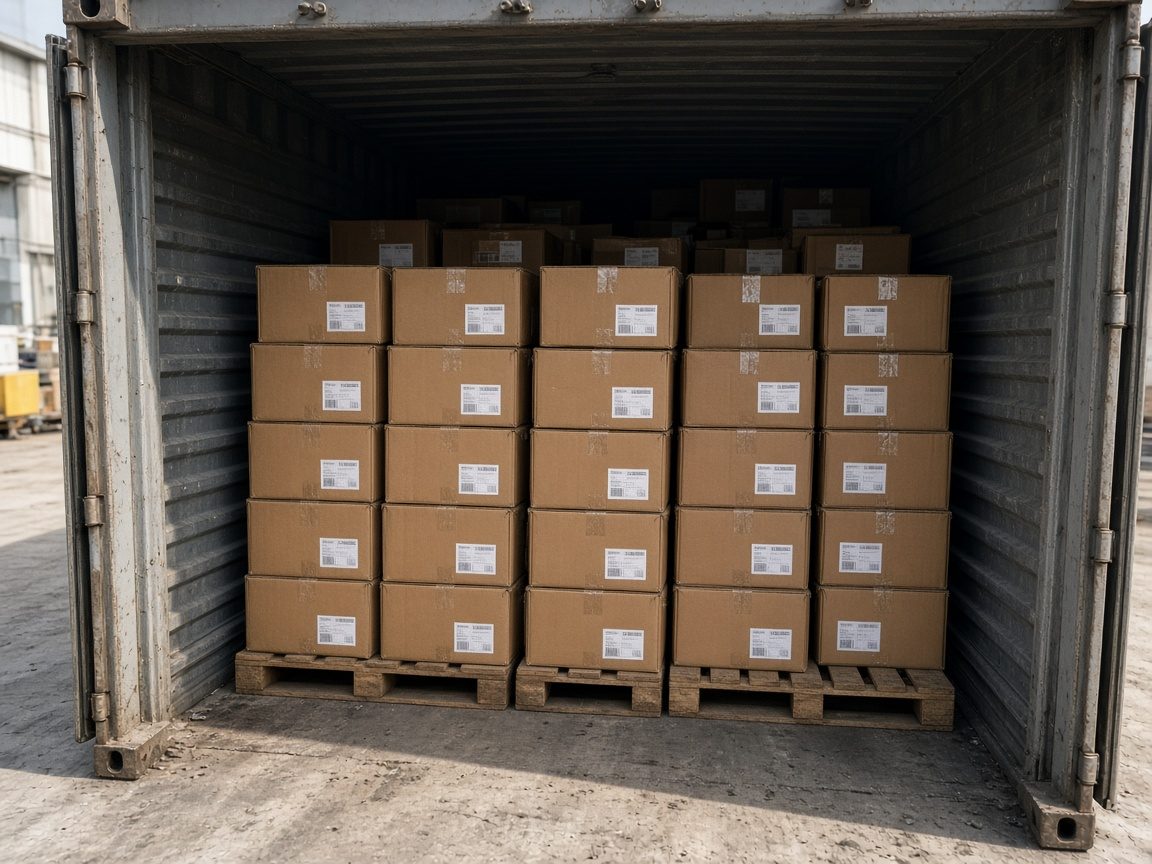 Export cartons loaded into a container at the factory