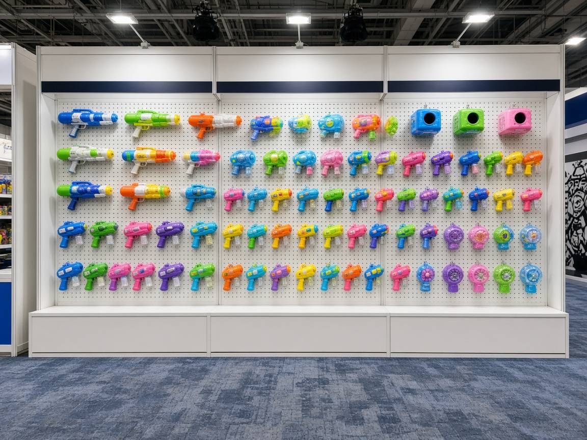 Water toy wall at an international toy fair
